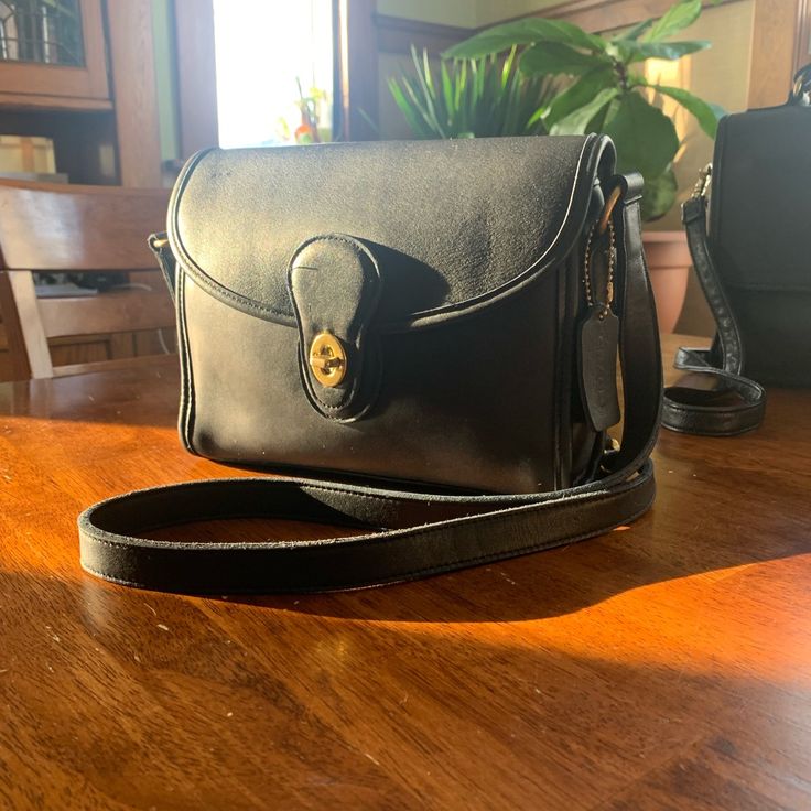 Coach Vintage Black Devon Shoulder Crossbody Purse Creed 9908 9” L 3” W 6.5” H Zipper Pocket Inside Purse Adjustable Leather Strap Gold Hardware Inside Purse, Bags Coach, Vintage Coach, Crossbody Purse, Devon, Coach Bags, Purses Crossbody, Gold Hardware, Inside Pocket