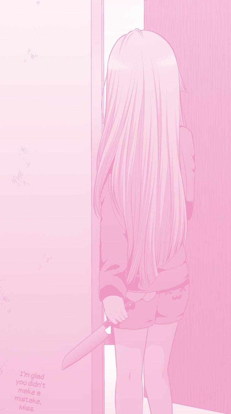 a girl with long blonde hair is standing in front of a door and holding a knife