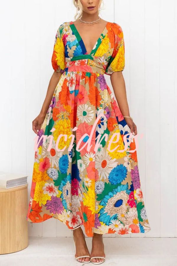 Floral Frenzy Printed Puff Sleeve Back Smocked Maxi Dress Bohemia Dress, Dirndl Outfit, Holiday Dresses Women, Dress Sleeve Styles, Loose Shirt, Mini Robes, Holiday Dress, Vestido Casual, Women Long Dresses