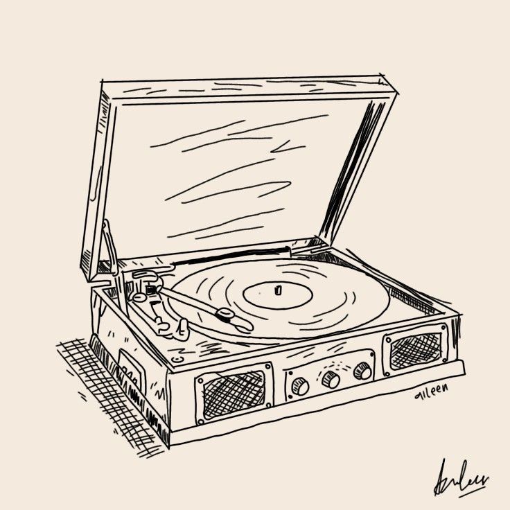 a drawing of an old fashioned record player