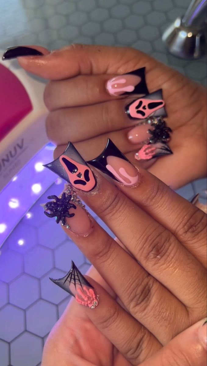 Halloween Toe Nails, Holloween Nails, Halloween Acrylic Nails, Hard Nails, Duck Nails, Colored Acrylic Nails, Girly Acrylic Nails, Short Square Acrylic Nails, Exotic Nails