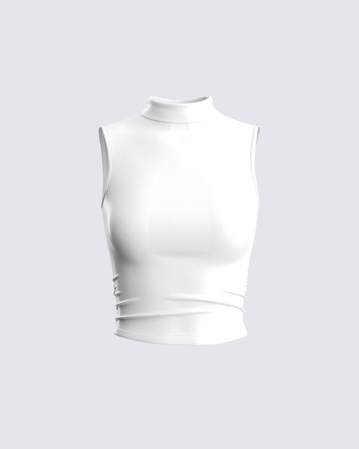 Look good no matter where you go in this white tank top �😌 Constructed from comfy jersey fabric complete with a cropped, fitted style, and a mock neck - this top is the epitome of versatility 🤍 Fitted White Top, White Fancy Top, White Cropped Tank Top, White Tank Tops, Top Tank, White Fitted Top, Farfetch Tops, White Crop Tops, Tank Top White