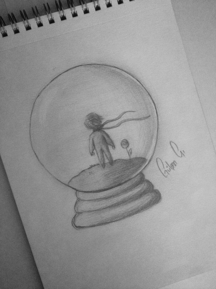 a drawing of a person in a snow globe