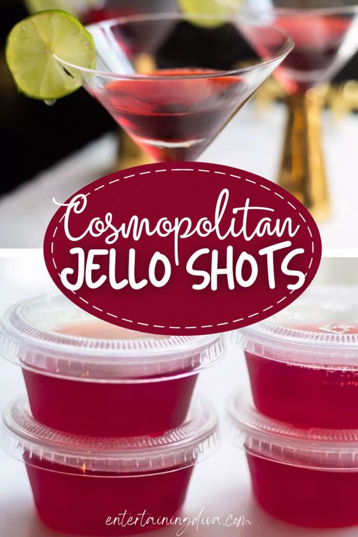 two glasses filled with jello shots sitting on top of a table next to each other