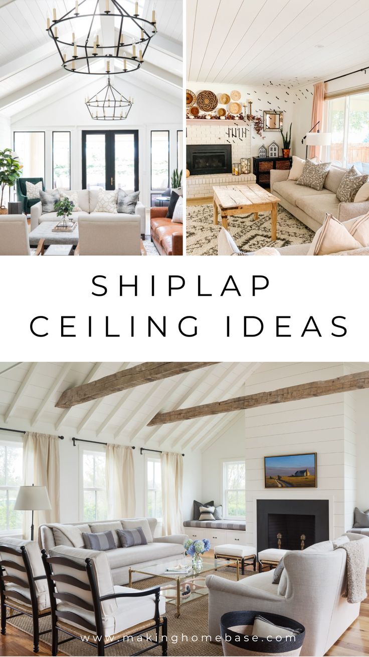 a collage of photos with the words shiplap ceiling ideas