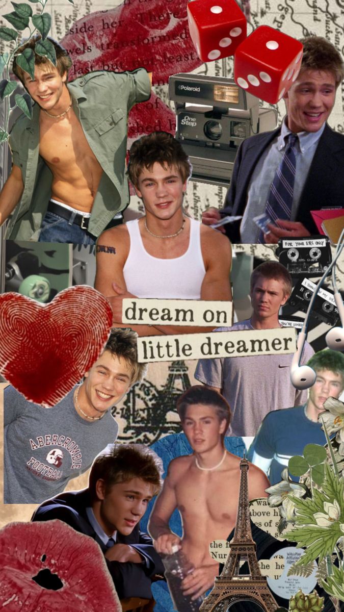 collage of photos with hearts, flowers, and other things in the background that include men's faces