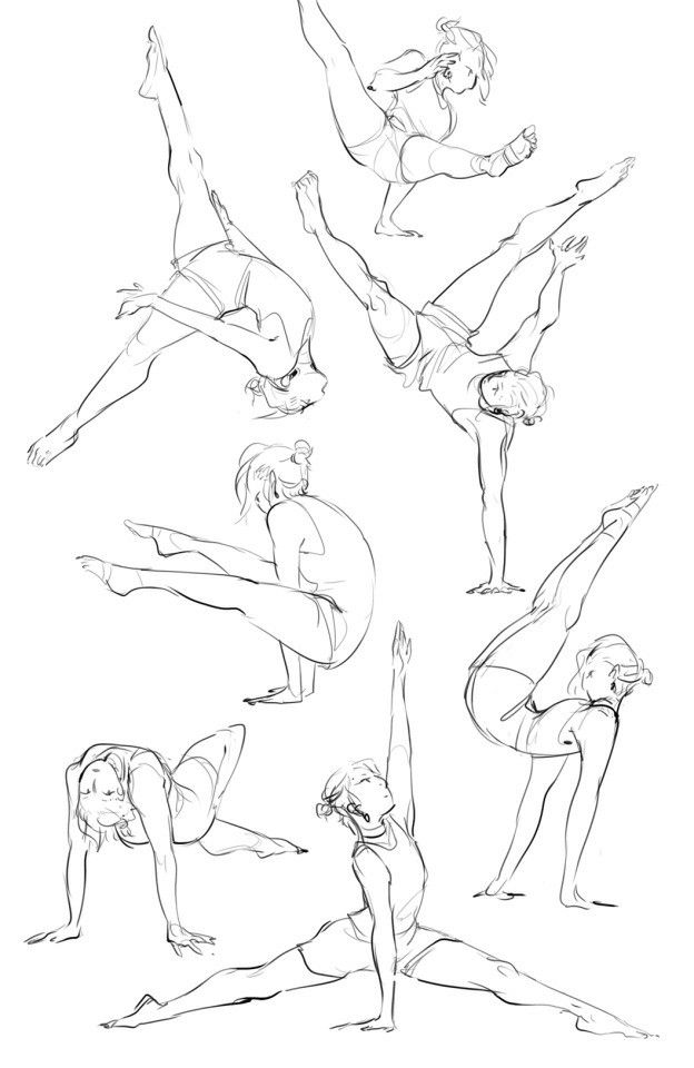 some people doing different poses in the air with their arms and legs spread out,