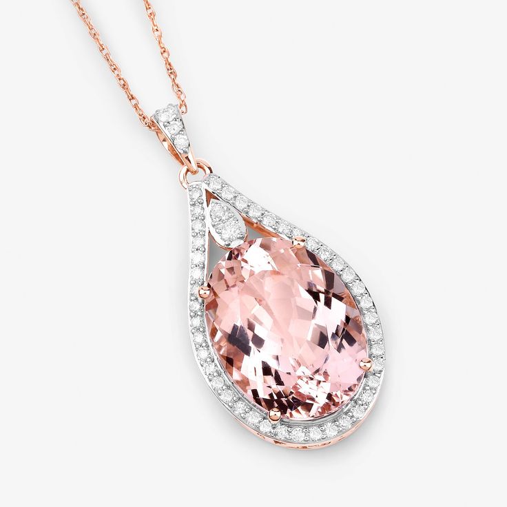 "14k Gold Morganite Pendant, Natural Pink Morganite and Diamond 14k Rose Gold Pendant Necklace for Women, Bridal Anniversary Pendant Necklace Portray forever with our breathtaking necklace. A sweet statement pendant necklace, perfected with the touch of exquisite craftsmanship. Glorious 9.31 ct. t.w. oval morganite gemstones set in fine finish 14k rose gold suspended from a Sterling Silver makes this pendant necklace an ideal gift for the baby in your life. If you are looking for a unique and fe Pink Gold Diamond Jewelry For Formal Occasions, Morganite Jewelry With Gemstone Accents, Formal Pink Gold Diamond Jewelry, Rose Gold Diamond Jewelry With Gemstone Accents, Anniversary Necklaces With Accent Stones, Elegant Morganite Jewelry With Accent Stones, Pink Gold Jewelry With Diamond Accents For Anniversary, Pink Gold Diamond Jewelry For Anniversary, Rose Gold Diamond Necklace With Gemstone For Wedding