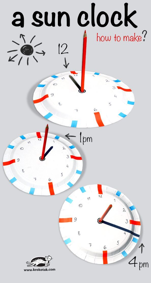 two clocks with red, white and blue strips on them are labeled as a sun clock how to make?