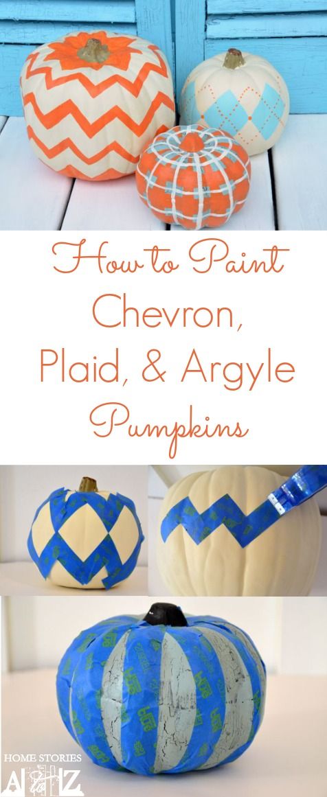 painted chevron pumpkins with the words how to paint chevron, plaid and argyle pumpkins