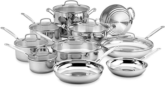 an assortment of stainless steel pots and pans