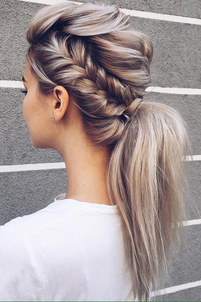 wedding hairstyles for long hair elegant braid and straight blonde ponytail lenabogucharskaya Prom Ponytail Hairstyles, Wedding Ponytail Hairstyles, Wedding Ponytail, Elegant Ponytail, Blonde Ponytail, Braided Ponytail Hairstyles, Long Blonde, Trending Hairstyles, Wedding Hairstyles For Long Hair