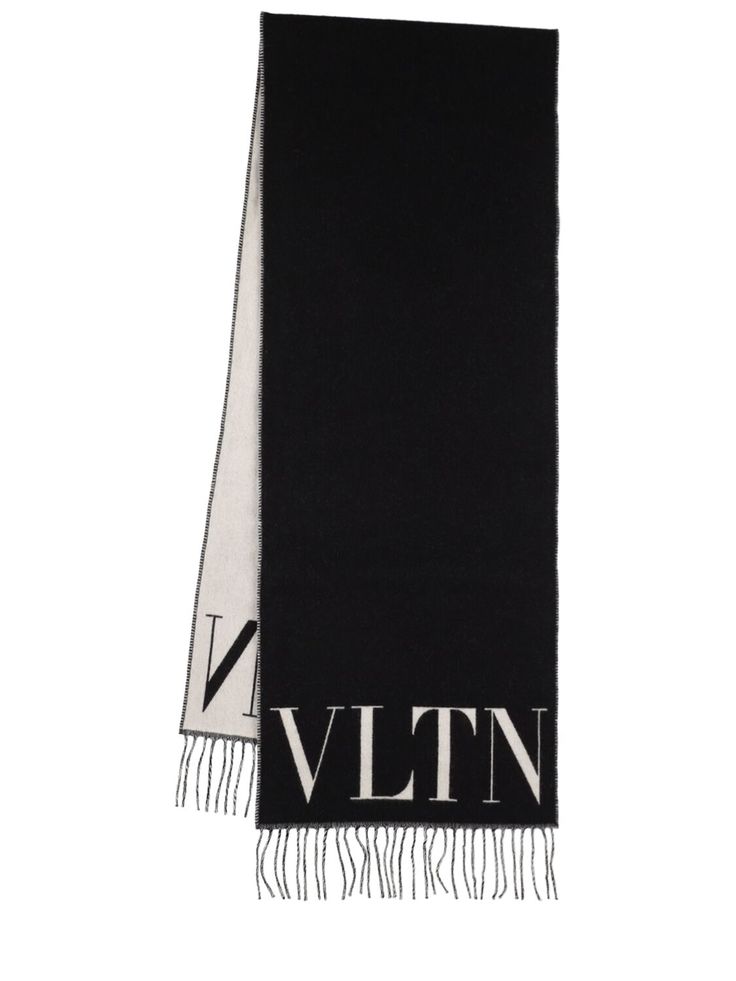 Height: 180cm Width: 35cm. Jacquard logo detail. Fringed trim Valentino Scarf, Valentino Logo, Designer Scarf, Jewelry Sale, Sport Swimwear, Sports Sweatshirts, Hat Scarf, Fringe Trim, Cashmere Wool