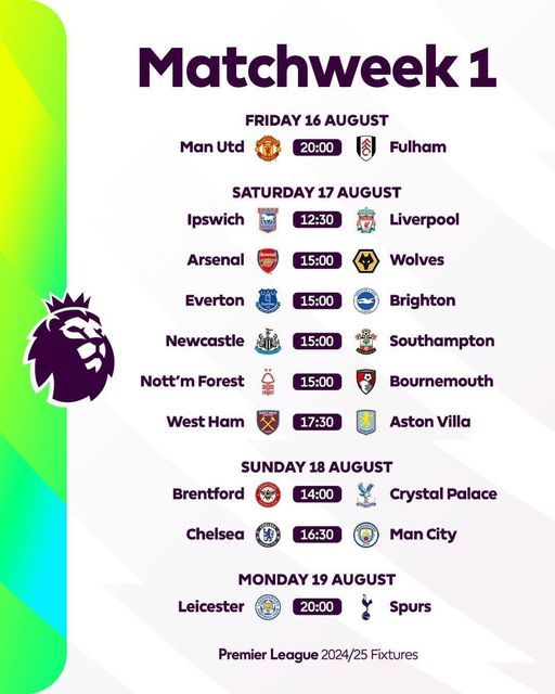 the match week 1 schedule is out