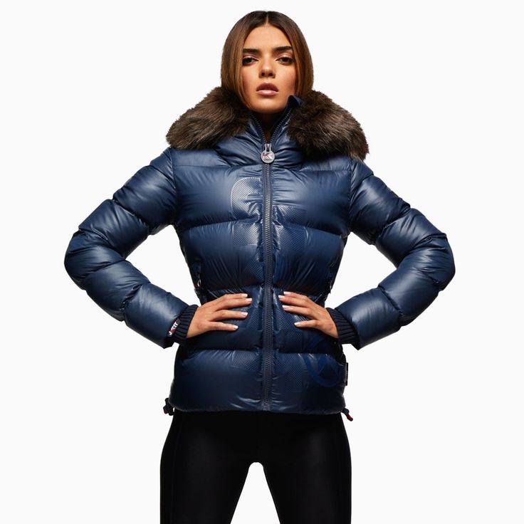 Jack1T Women's Prime Slick Down Hooded Puffer Jacket - Color: Navy - Tops and Bottoms USA - Cotton Lycra Fabric, Ski Outfit, Blue Puffer, Hooded Puffer Jacket, Down Puffer Jacket, Moncler Jacket, Skiing Outfit, Hooded Parka, Puffy Jacket