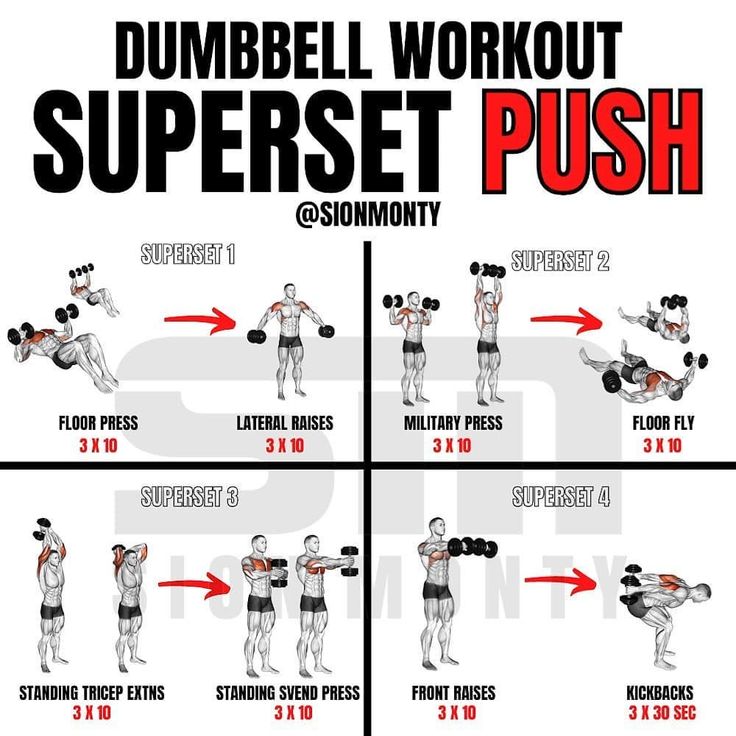 the dumbbell workout poster shows how to do push - up