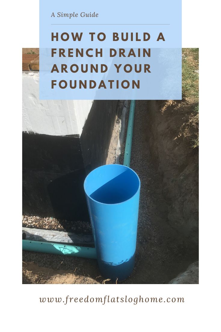 a blue bucket sitting next to a pipe in the ground with text overlay reading how to build a french drain around your foundation