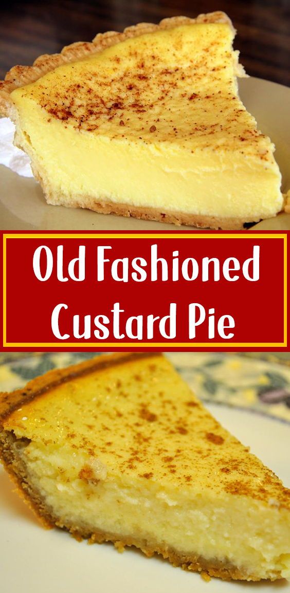 two slices of old fashioned custard pie on a white plate with purple border