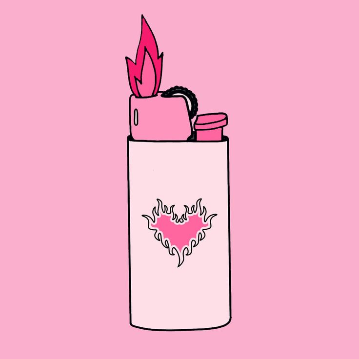 a pink lighter with flames sticking out of it's side on a pink background