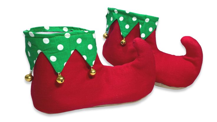 In this tutorial I'm showing you how to make cute DIY Christmas Elf Slippers. You can customize these adorable slippers to look however you wish. Maybe you sew on bows or pompoms instead of jingle bells!?! It's up to you. Remember you're the designer here! So download that pattern and let's start MAKING these easy Christmas elf slippers! Christmas Elf Slippers, Elf Boots Pattern, Diy Elf Shoes Covers, How To Make Elf Shoes, Elf Shoes Pattern Printable, Diy Christmas Shoes, Elf Shoes Pattern, Diy Elf Shoes, Diy Christmas Elves