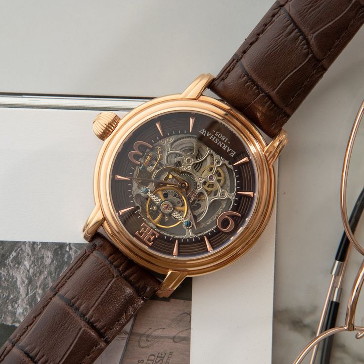 This three hand, automatic skeleton is a delightful aesthetic indulgence, with exposed mechanics and delicate yet lavish gems. Utter precision and care form the backbone of this timepiece.