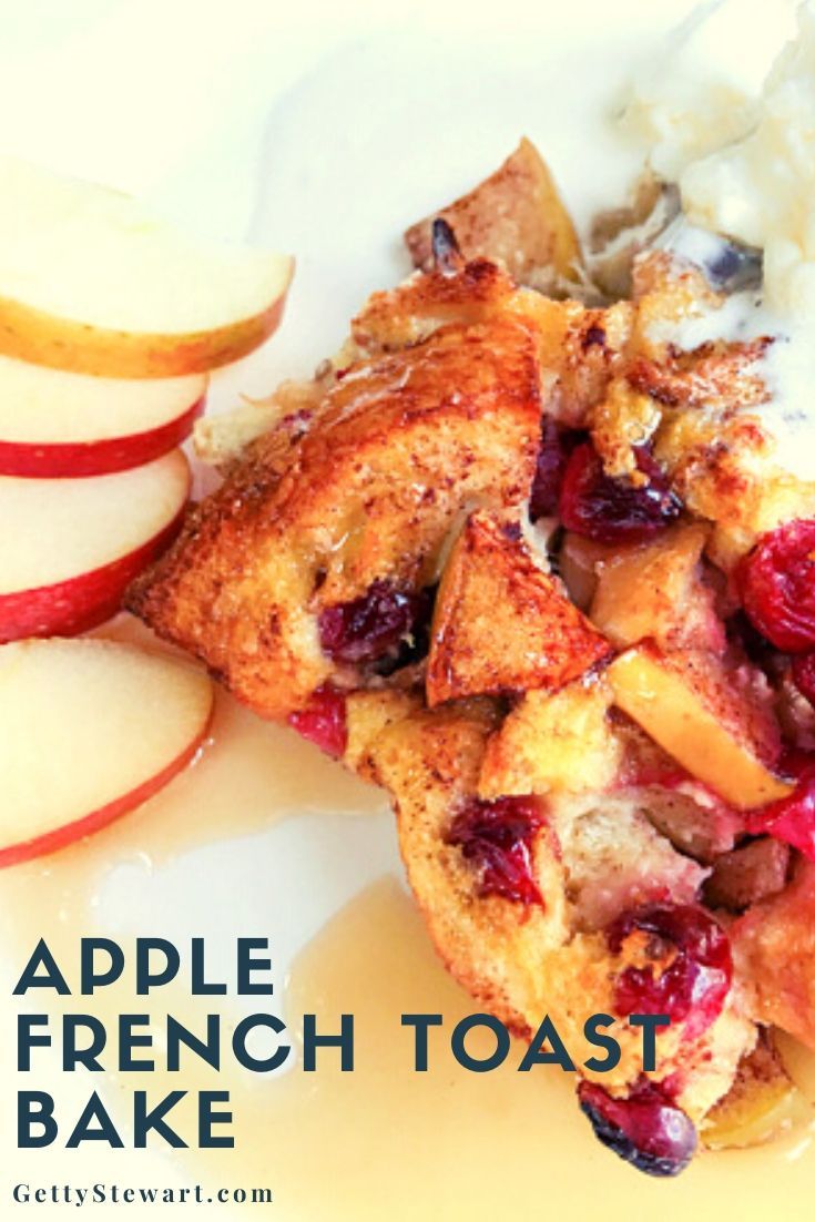 an apple french toast bake on a white plate