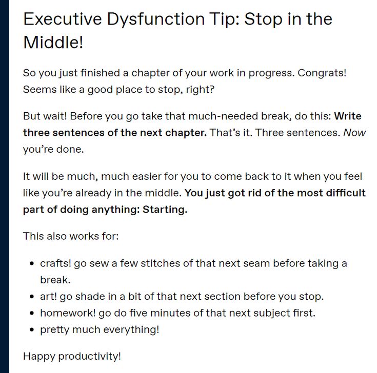 an image of a text message with the words executive dysfuction trip stop in the middle