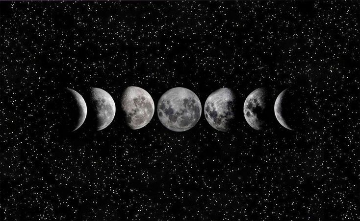 five phases of the moon on a starr background