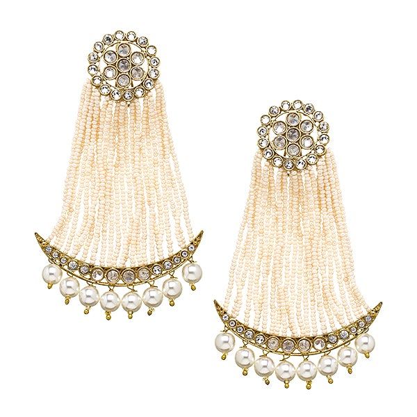 Love India by Blossom Box's Jai Earrings comes in a gold plated finish with stunning polki stones & pearls to make these exquisite earrings really special - this pair are light in weight & can be paired with almost any outfit. Perfect accessory for every jewelry box! Handcrafted Metal: Metal Alloy, Gold Plated Stone: Polki Stones & Pearls Size: Length: 4" Width: 3" Closure: Post for Pieced Ears Groom Indian Wedding Outfits, Antique Charms, Indian Groom Wear, Indian Jewelry Earrings, Jewelry Designing, South Indian Weddings, Bling Earrings, Bridal Pictures, Asian Jewelry