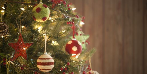 a christmas tree decorated with ornaments and lights