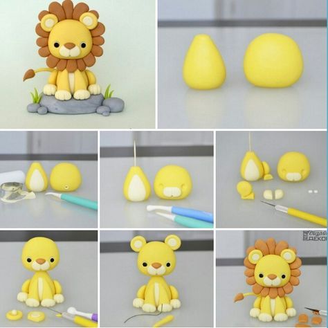 there are many different pictures of toys made to look like animals and cats, including a lion