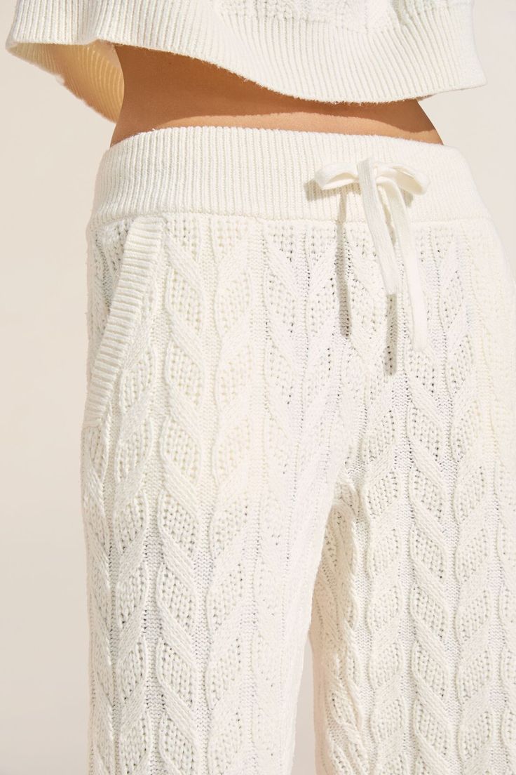 Cable Knit Recycled Sweater Straight Leg Pant - Ivory - Eberjey Sleep Outfit, College Wardrobe, Cute Lounge, Recycled Sweater, Cotton Bralette, Straight Leg Pant, Pant Trends, Sweaters Crewneck, Knit Pants