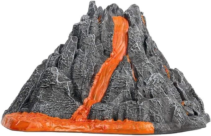 an orange substance is pouring out of the water from a volcano shaped lava rock, on a white background