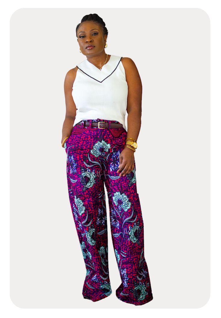 Product Details Elevate your wardrobe with this timeless set, featuring a tailored flare pants in Ankara print. The floral print, offering a touch of elegance for any occasion. Whether you're making a power move in the boardroom or turning heads at a special event, this suit effortlessly combines style and professionalism Elegant Wide Leg Printed Pants, Elegant Floral Print Wide-leg Pants, Elegant Wide-leg Pants With Floral Print, Elegant Wide Leg Floral Print Bottoms, Elegant Wide Leg Bottoms With Floral Print, Elegant Wide Leg Floral Print Pants, Elegant Wide Leg Pants With Floral Print, Elegant Wide Leg Floral Pants, Elegant Printed Wide-leg Pants