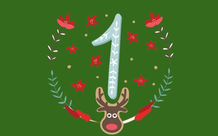 the number 1 is surrounded by reindeer antlers and poinsettis on a green background