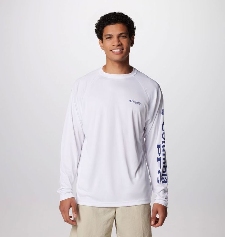 This classic long-sleeve fishing shirt features broad-spectrum UV protection, sweat-wicking, and quick-drying fabric for comfort and utility on and off the water. Casual Long Sleeve Tops For Water Sports, Casual White Rash Guard For Sports, Casual Long Sleeve Rash Guard With Upf 50+, Casual Crew Neck Rash Guard For Outdoor, White Rash Guard With Upf 50+ For Sports, White Rash Guard Upf 50+ For Sports, White Long Sleeve Tops For Outdoor Activities, White Long Sleeve Rash Guard With Upf 50+, Casual Long Sleeve Sports Rash Guard