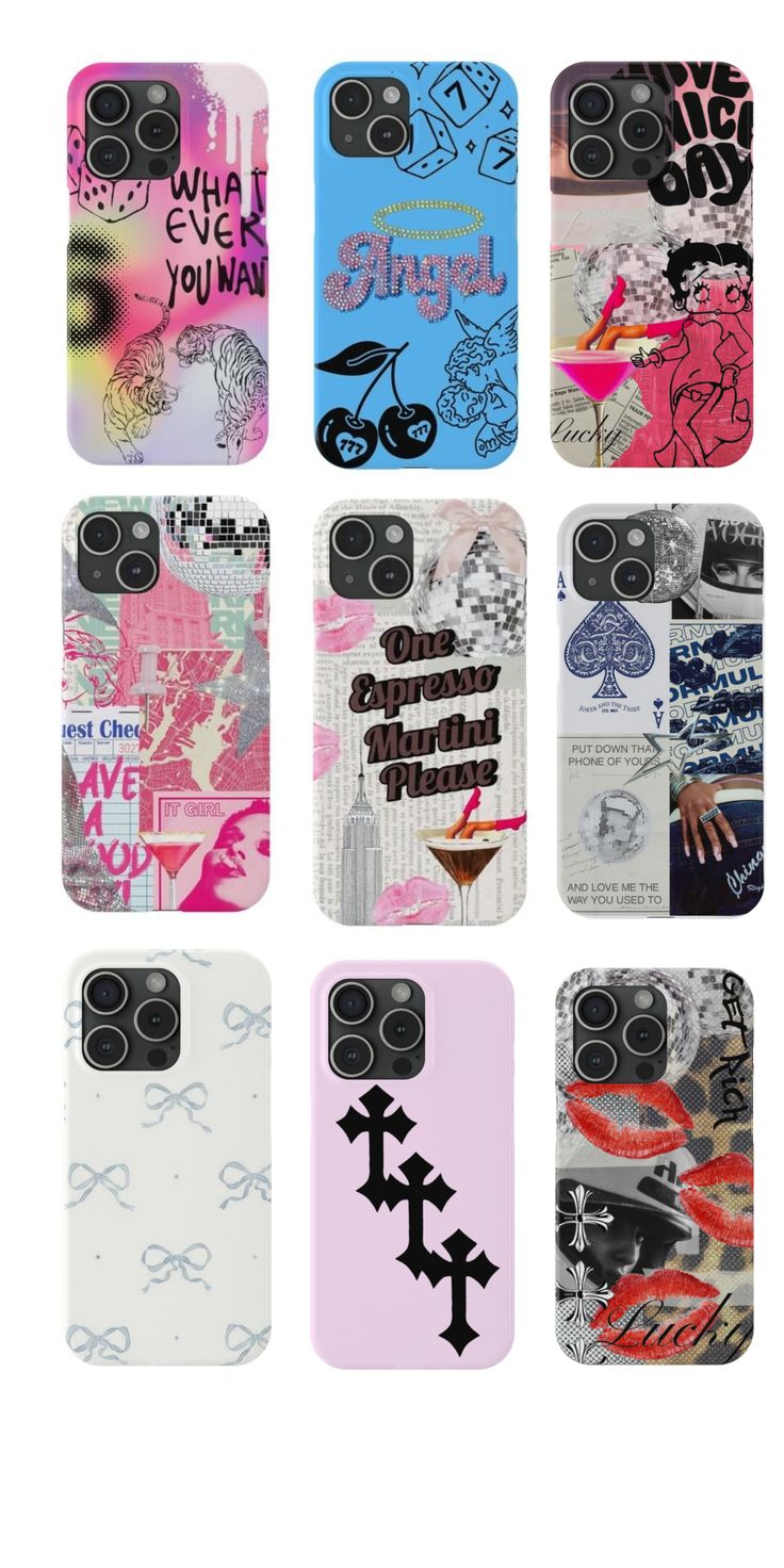 six cell phones with different designs on them