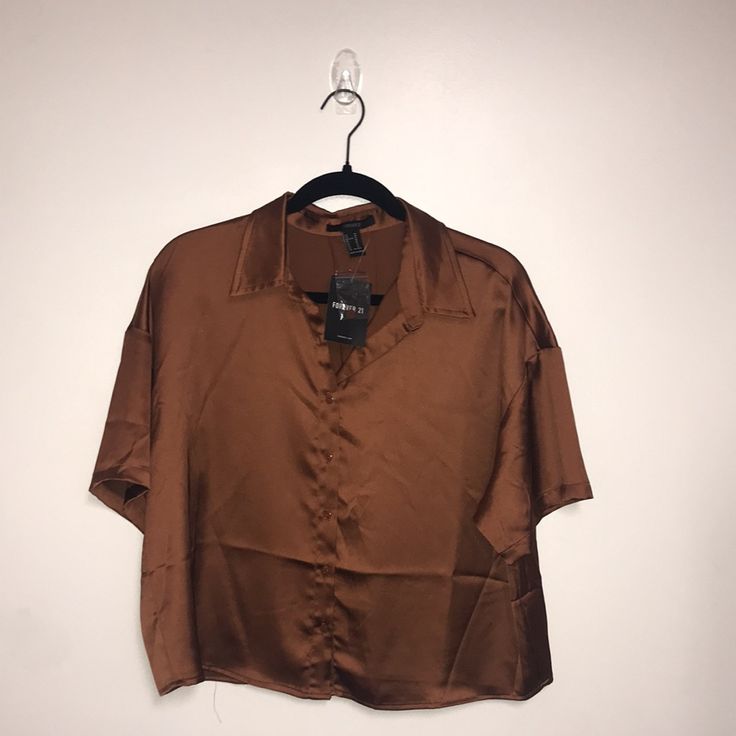 This Top Coordinates With The Silky Brown High Waist Shorts. Size M, Nwt Trendy Orange Blouse With Button Closure, Button-up Tops For Date Night, Forever 21 Short Sleeve Tops With Button Closure, Short Sleeve Blouse With Buttons For Night Out, Trendy Button-up Tops For Date Night, Casual Shirt With Button Closure For Night Out, Summer Brown Blouse With Button Closure, Casual Button Closure Blouse For Date Night, Summer Blouse With Buttons For Date Night