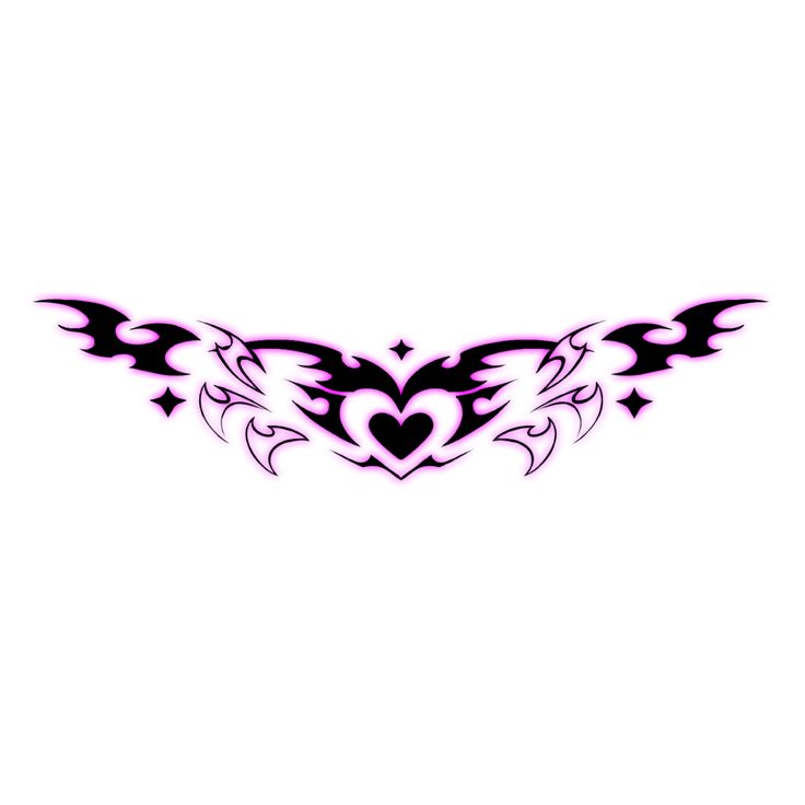 a heart with wings tattoo design on the side of a white background, in black and pink