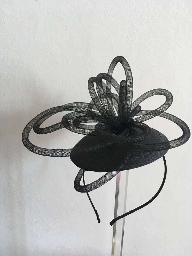 Round grey fabric base 13 centimetres diameter with black tubular crinoline on headband Mini Hats, Grey Fabric, Fascinator, Caps Hats, Accessories Hats, United Kingdom, Hats, Grey, Fabric