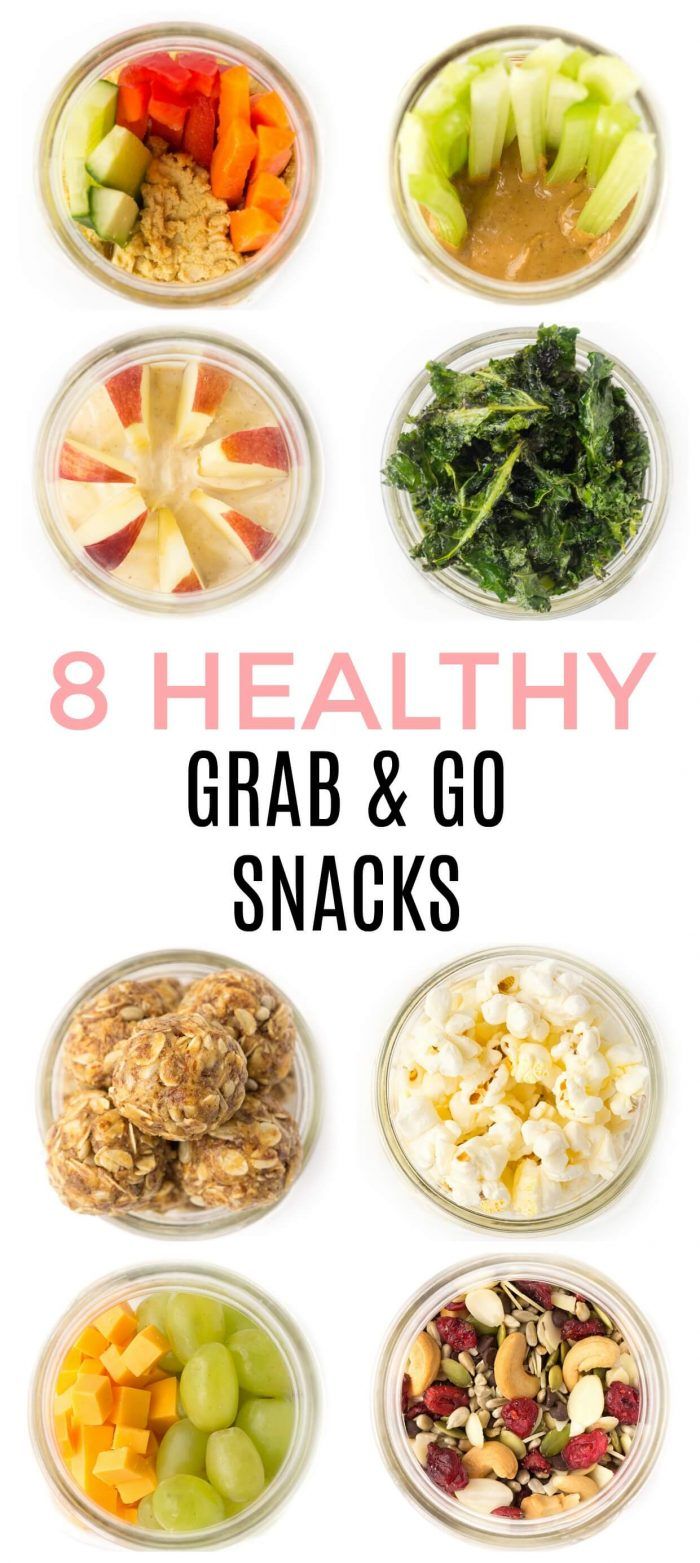 the 8 healthy grab and go snacks are ready to be eaten