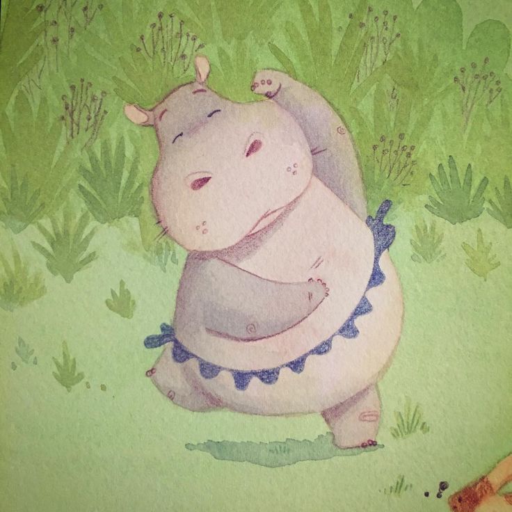 a drawing of a hippo in the grass