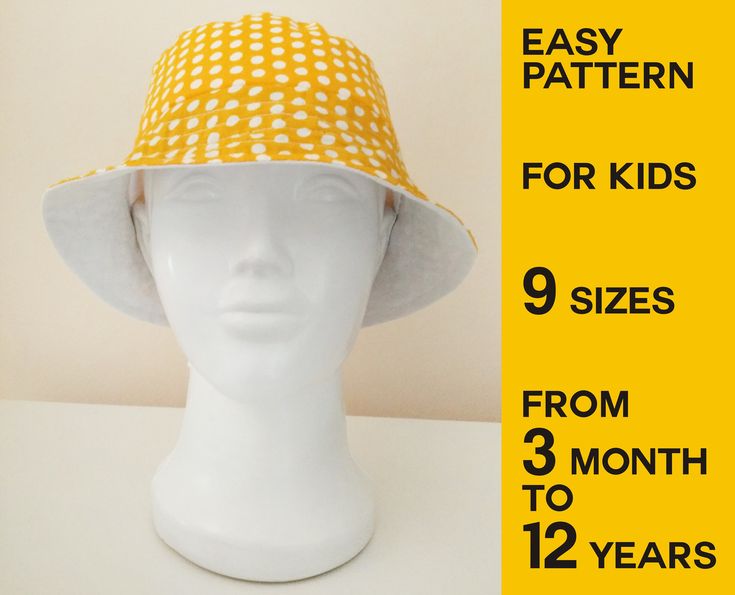 Bucket hat sewing pattern PDF file with detailed instructions (bucket hat is reversible). For all children. You can use this sewing pattern to make a reversible Bucket Hat in 9 sizes ranging from 3 month to 12 years old kid. These are bucket hats suitable for girls and boys. Perfect for kids on Hot Sunny Summer Days! The Reversible Summer hat is easy to make. I recommend choosing two different contrasting fabrics so one hat will match twice as many outfits.You will have two panama hats in one. These are easy to sew with instructions.  What's included: - Detailed instruction (PDF file): This file has the printing, cutting and sewing illustrated instructions in English. For the convenience of all users, this detailed instruction uses both imperial (inches) and metric (cm) measurements. You c Kids Bucket Hat Pattern, Bucket Hat Sewing Pattern, Bucket Hat Sewing, Simple Design Clothes, Baby Hat Sewing Pattern, Sun Hat Pattern, Fleece Hat Pattern, Hat Sewing Pattern, Baby Summer Hat