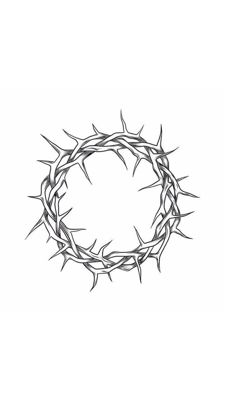 a black and white drawing of a crown of thorns