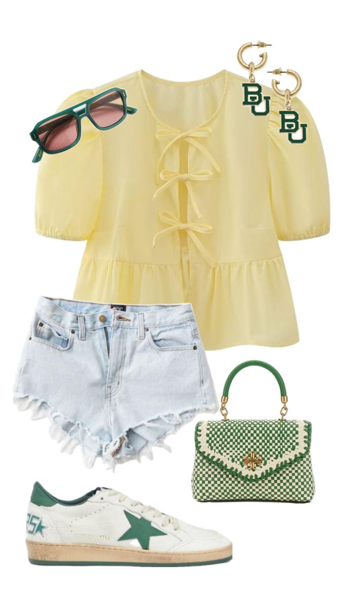 baylor game day outfit inspo Black And Yellow Game Day Outfit, Green And Gold Game Day Outfit, Baylor Game Day Outfit, Baylor Gameday Outfit, Wvu Game Day Outfit, Game Day Fits, Rush Week Outfits, Preppy Country, Gameday Outfits