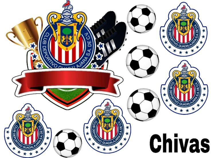 soccer balls and trophies with the words chivas on them