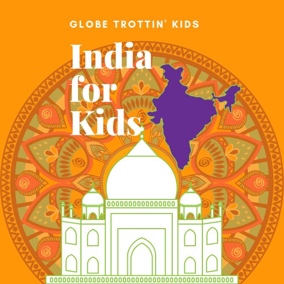 the india for kids logo with an orange background and white dome in front of it