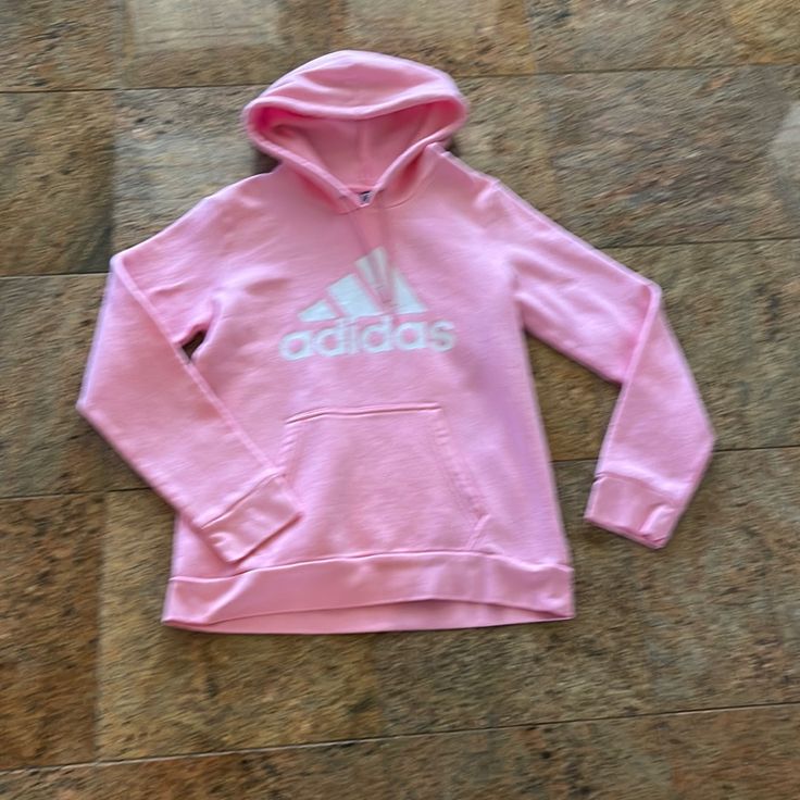 New Adidas Hoodie Pink And White Spring Hoodie With Letter Print, Spring Hoodie Jacket With Letter Print, Spring Hooded Jacket With Letter Print, Sportswear Hoodie With Drawstring For Spring, Spring Sportswear Hoodie With Drawstring Hood, Spring Athleisure Hooded Hoodie, Spring Athleisure Hoodie, Spring Sports Hoodie, Adidas Hoodie With Drawstring Hood