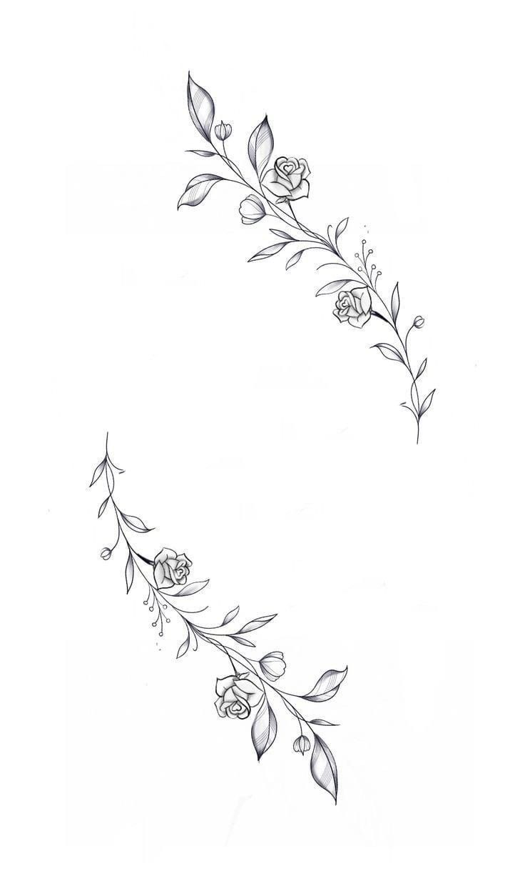 a drawing of flowers and leaves on a white background