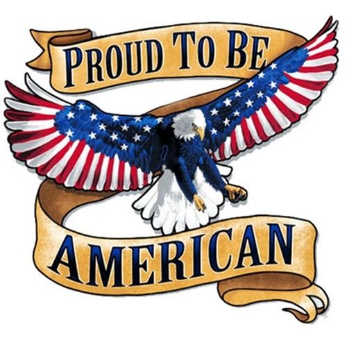 an eagle and banner with the words proud to be american